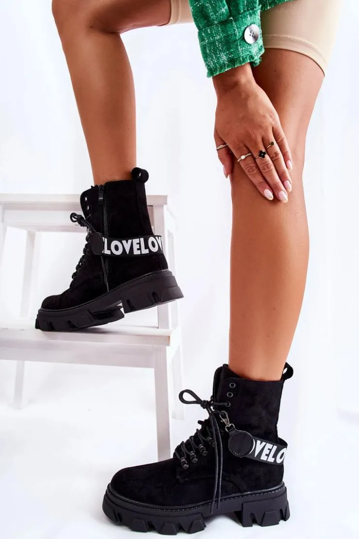 Boto Botki Ocieplane|Damskie Trapery*Zamszowe Wysokie Botki Z Ociepleniem Czarne Danity Czarny