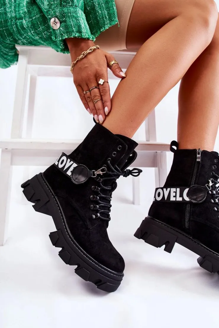 Boto Botki Ocieplane|Damskie Trapery*Zamszowe Wysokie Botki Z Ociepleniem Czarne Danity Czarny