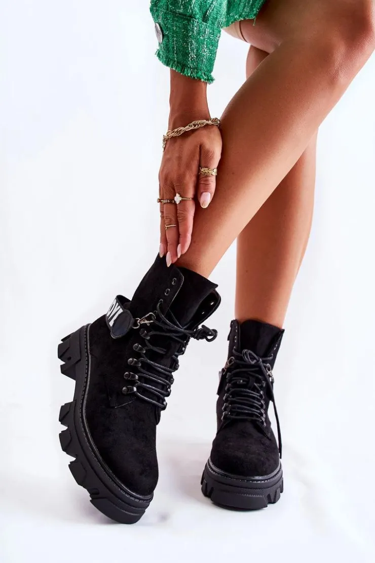 Boto Botki Ocieplane|Damskie Trapery*Zamszowe Wysokie Botki Z Ociepleniem Czarne Danity Czarny