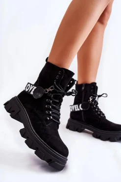 Boto Botki Ocieplane|Damskie Trapery*Zamszowe Wysokie Botki Z Ociepleniem Czarne Danity Czarny