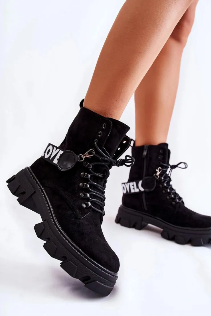 Boto Botki Ocieplane|Damskie Trapery*Zamszowe Wysokie Botki Z Ociepleniem Czarne Danity Czarny