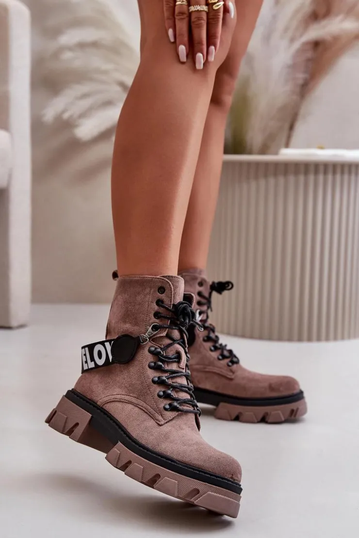 Boto Damskie Trapery|Botki Sznurowane*Zamszowe Wysokie Botki Z Ociepleniem Jasnobrązowe Danity