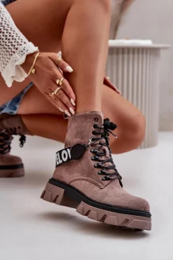 Boto Damskie Trapery|Botki Sznurowane*Zamszowe Wysokie Botki Z Ociepleniem Jasnobrązowe Danity
