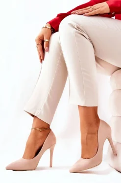 Damskie Boto Zamszowe Wysokie Szpilki Beżowe Melany