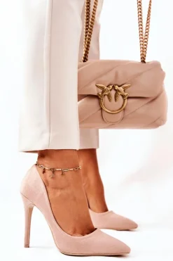 Damskie Boto Zamszowe Wysokie Szpilki Beżowe Melany