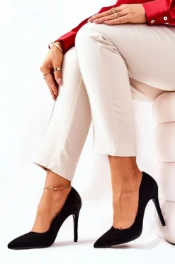 Online Boto Zamszowe Wysokie Szpilki Czarne Melany