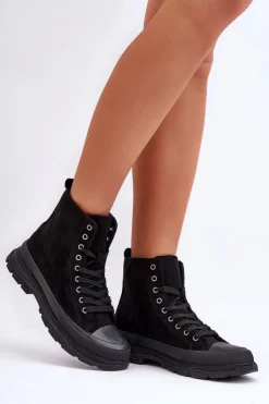 Boto Trampki Damskie Wysokie*Zamszowe Wysokie Trampki Damskie Czarne Eleamia