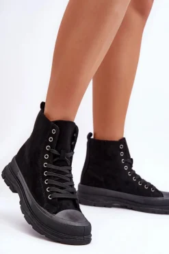Boto Trampki Damskie Wysokie*Zamszowe Wysokie Trampki Damskie Czarne Eleamia