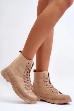 Hot Boto Zamszowe Wysokie Trampki Damskie Ciemnobeżowe Eleamia