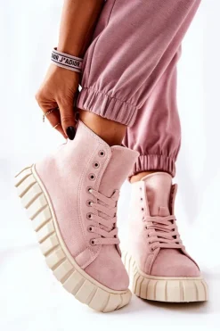 Damskie Boto Zamszowe Wysokie Trampki Na Platformie Różowe Meniphise