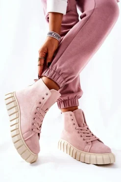 Damskie Boto Zamszowe Wysokie Trampki Na Platformie Różowe Meniphise