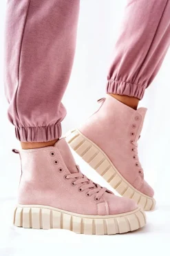 Damskie Boto Zamszowe Wysokie Trampki Na Platformie Różowe Meniphise
