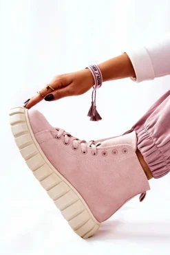 Damskie Boto Zamszowe Wysokie Trampki Na Platformie Różowe Meniphise