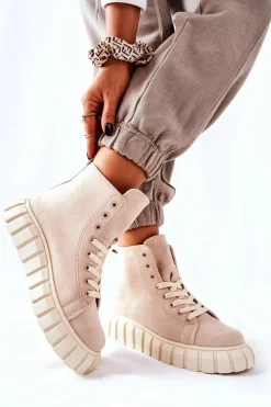 Sale Boto Zamszowe Wysokie Trampki Na Platformie Beżowe Meniphise