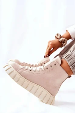 Sale Boto Zamszowe Wysokie Trampki Na Platformie Beżowe Meniphise