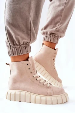 Sale Boto Zamszowe Wysokie Trampki Na Platformie Beżowe Meniphise