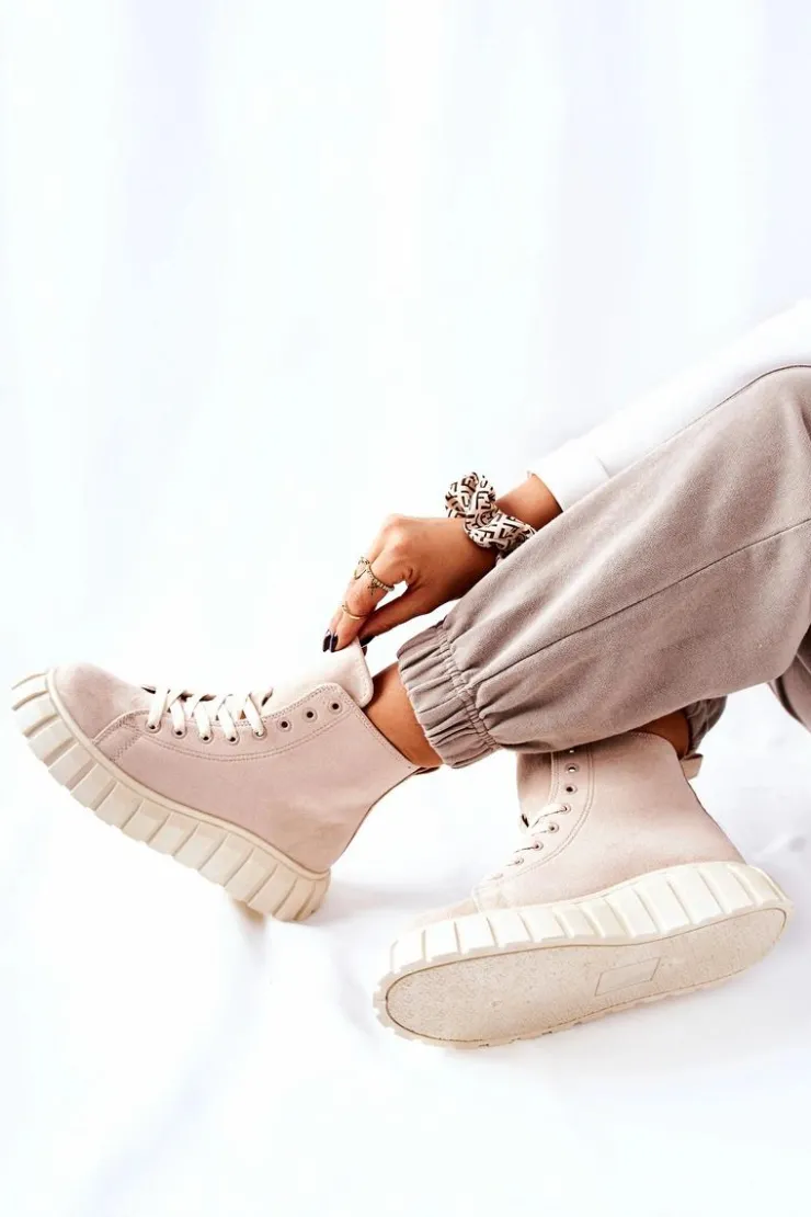 Sale Boto Zamszowe Wysokie Trampki Na Platformie Beżowe Meniphise