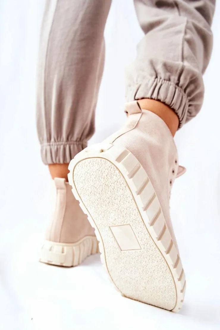 Sale Boto Zamszowe Wysokie Trampki Na Platformie Beżowe Meniphise