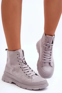 Boto Trampki Damskie Wysokie*Zamszowe Wysokie Trampki Damskie Szare Eleamia