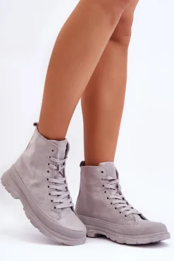 Boto Trampki Damskie Wysokie*Zamszowe Wysokie Trampki Damskie Szare Eleamia