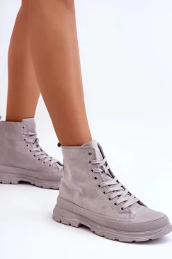 Boto Trampki Damskie Wysokie*Zamszowe Wysokie Trampki Damskie Szare Eleamia