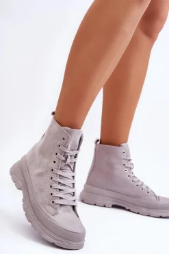 Boto Trampki Damskie Wysokie*Zamszowe Wysokie Trampki Damskie Szare Eleamia