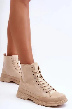 Damskie Boto Zamszowe Wysokie Trampki Damskie Beżowe Eleamia