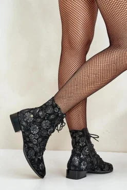 Maciejka Botki Maciejka|Botki Skórzane*Zamszowe Wzorzyste Botki Na Płaskim Obcasie 06391-01 Czarne Czarny