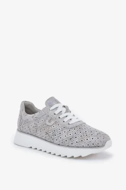 Sale Damskie buty S.Barski Zamszowe Wzorzyste Buty Sportowe Na Platformie Z Brokatem D&A LR51-635 Srebrne Srebrny