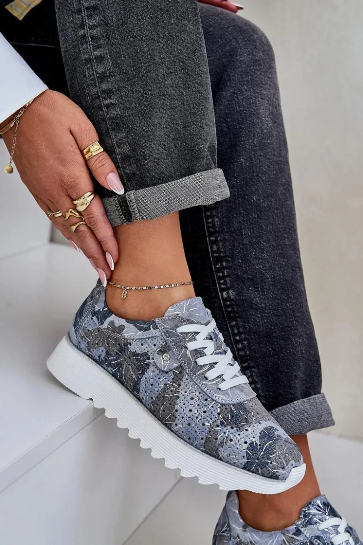 Damskie Damskie buty S.Barski Zamszowe Wzorzyste Buty Sportowe Na Platformie Z Brokatem D&A LR51-635 e