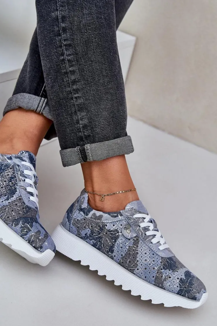 Damskie Damskie buty S.Barski Zamszowe Wzorzyste Buty Sportowe Na Platformie Z Brokatem D&A LR51-635 e