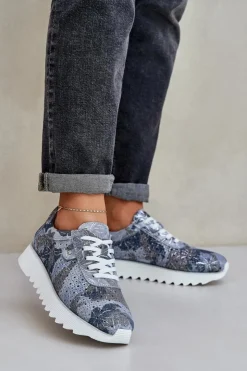 Damskie Damskie buty S.Barski Zamszowe Wzorzyste Buty Sportowe Na Platformie Z Brokatem D&A LR51-635 e