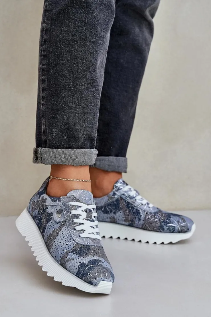 Damskie Damskie buty S.Barski Zamszowe Wzorzyste Buty Sportowe Na Platformie Z Brokatem D&A LR51-635 e