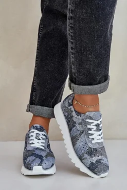 Damskie Damskie buty S.Barski Zamszowe Wzorzyste Buty Sportowe Na Platformie Z Brokatem D&A LR51-635 e