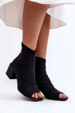 Zazoo Botki Wiosenne|Czarne Botki*2876 Botki Damskie Na Obcasie Z Odkrytymi Noskami Czarne