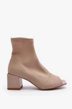 New Zazoo 2876 Botki Damskie Na Obcasie Z Odkrytymi Noskami Beżowe