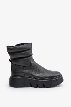 Zazoo Botki Ocieplane|Botki Skórzane*60512 Botki Damskie Skórzane Na Zamek Ocieplane Filcem Czarne Czarny