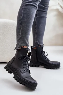 Damskie Zazoo 2831 Botki Damskie Ze Skóry Naturalnej Czarne