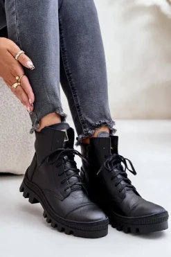 Damskie Zazoo 2831 Botki Damskie Ze Skóry Naturalnej Czarne