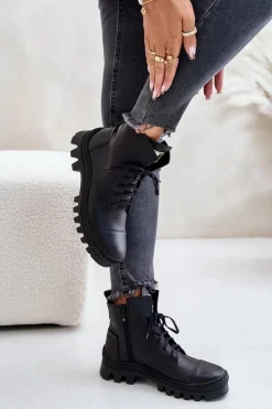 Damskie Zazoo 2831 Botki Damskie Ze Skóry Naturalnej Czarne