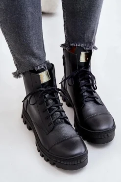 Damskie Zazoo 2831 Botki Damskie Ze Skóry Naturalnej Czarne