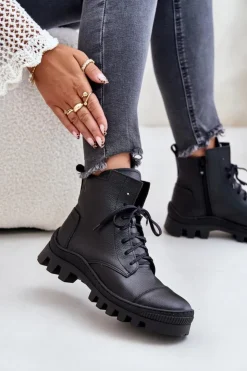 Damskie Zazoo 2831 Botki Damskie Ze Skóry Naturalnej Czarne