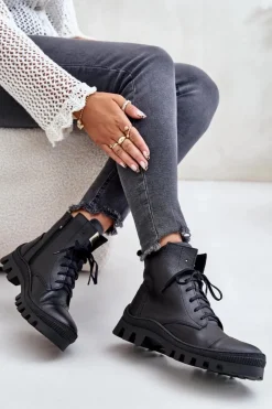 Damskie Zazoo 2831 Botki Damskie Ze Skóry Naturalnej Czarne