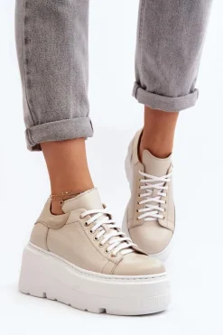 Zazoo Buty Sportowe Na Platformie*10165 Buty Sportowe Damskie Na Masywnej Platformie Beżowe