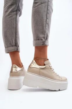 Zazoo Buty Sportowe Na Platformie*10165 Buty Sportowe Damskie Na Masywnej Platformie Beżowe
