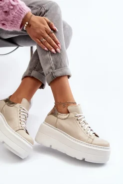 Zazoo Buty Sportowe Na Platformie*10165 Buty Sportowe Damskie Na Masywnej Platformie Beżowe