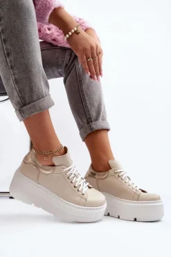 Zazoo Buty Sportowe Na Platformie*10165 Buty Sportowe Damskie Na Masywnej Platformie Beżowe