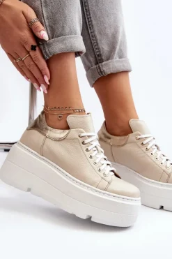 Zazoo Buty Sportowe Na Platformie*10165 Buty Sportowe Damskie Na Masywnej Platformie Beżowe