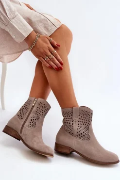 Hot Zazoo 3305/2 Damskie Ażurowe Botki Cappuccino