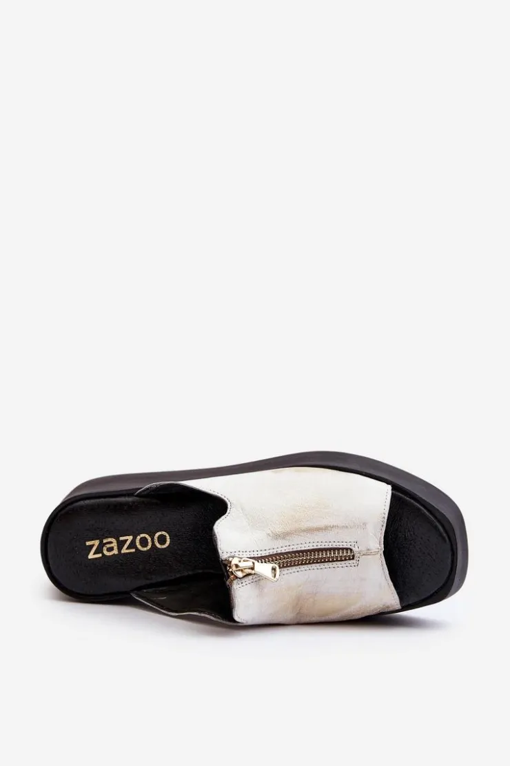 Zazoo Klapki Na Platformie|Klapki Damskie Klasyczne*2916 Damskie Klapki Na Masywnej Platformie Z Suwakiem Złote Złoty